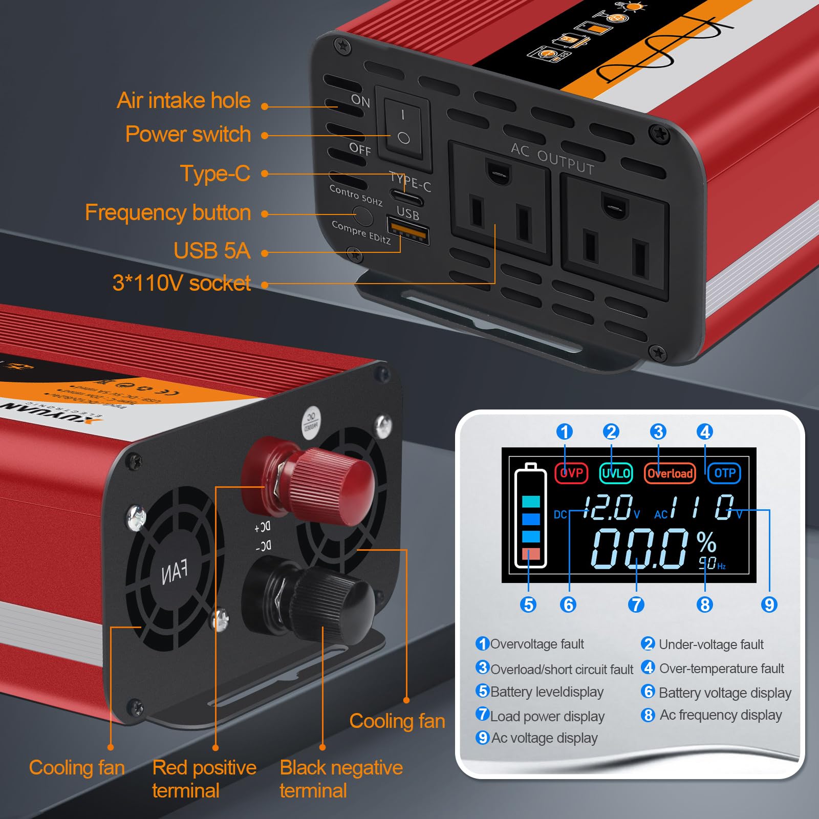 Amazon.co.jp: XUYUAN 1500W 純正正弦波インバーター 12V/24V RV